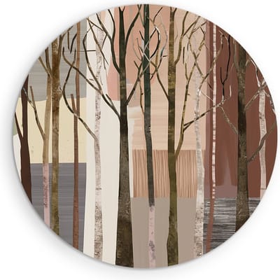 Saammp Muurcirkel Hout - Bomen - Beige - Bruin - Bloemen - Landschap - Natuur - Ø 90 - Wandcirkel - Wanddecoratie Cirkel - Muurdecoratie Woonkamer - Slaapkamer decoratie - Rond Schilderij