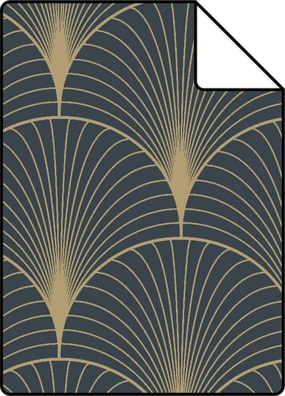 Proefstaal ESTAhome behang art deco motief donkerblauw en goud - 26.5 x 21 cm - 139231-S