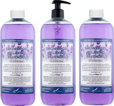 Claudius Douchegel Relaxing Lavendel 1 liter - set van 3 stuks - met gratis pomp - Showergel