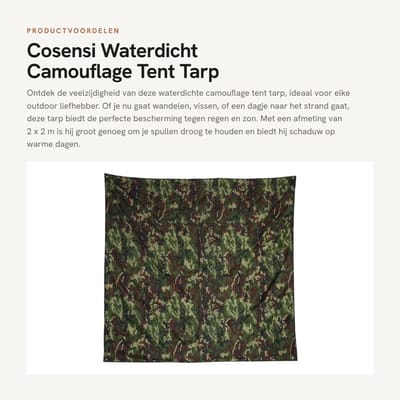 Dailygoods- Tarp Waterdicht - Camouflage Tentzeil - Draagbare Mat - Lichtgewicht Onderdak - 2 x 2 m - Hoge kwaliteit Nylonweefsel - Tent