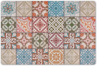 Placemats 45x30 cm - Placemat kunststof - 1 stuk - Retro - Tegels - Bloemen - Patchwork - Borden onderleggers - Decoratie voor op tafel - Keuken tafeldecoratie accessoires - Vinyl onderlegger - Tafelversiering