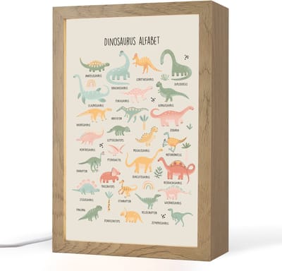 Nachtlampje 20x30 cm - Kinder lampje - Dinosaurus alfabet - Leren voor kinderen - Dino's - Educatief - Tafellamp kinderkamer - Slaapkamer lamp - Bedlamp kinderen - Kinderlampje stopcontact - Wandlamp babykamer - Nachtlampjes