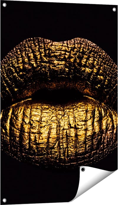 Gards Tuinposter Gouden Lippen - 60x90 cm - Tuindoek - Tuindecoratie - Wanddecoratie buiten - Tuinschilderij