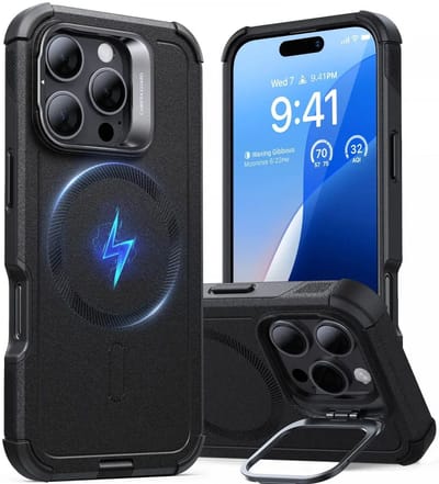 ESR Cyber Armor HaloLock Hoesje Geschikt voor Apple iPhone 16 Pro - Compatibel met MagSafe - Back Cover met Standaard Zwart