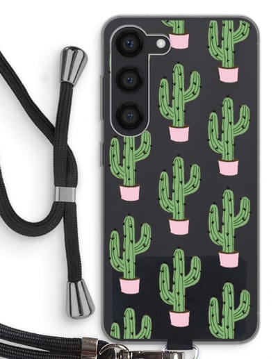 Case Company® - Hoesje met koord geschikt voor Samsung Galaxy S23 hoesje met Koord - Cactus Lover - Telefoonhoesje met Zwart Koord - Bescherming aan alle Kanten en Over de Schermrand