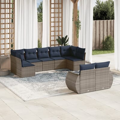 vidaXL - 9-delige - tuinbankset - met - kussens, - grijs - polyrotan