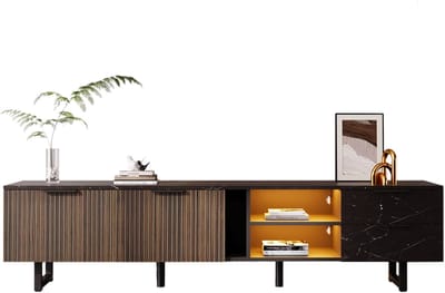 TV Kast - 200 cm - Marmerlook met LED - Geschikt voor Robotstofzuiger - Hout - Zwart