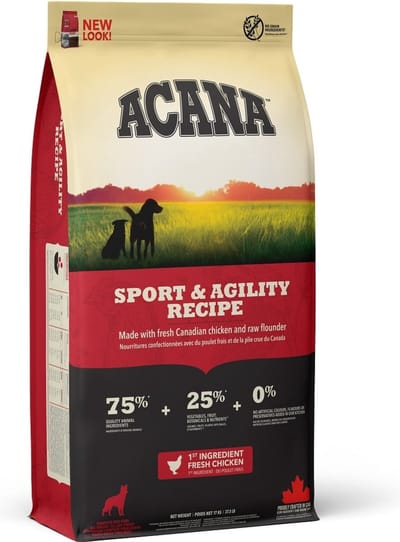 Acana hondenvoer voor sportieve en agiele honden 17 kg (vers kippenvlees, gevriesdrode kippenslever en kalkoenlever)