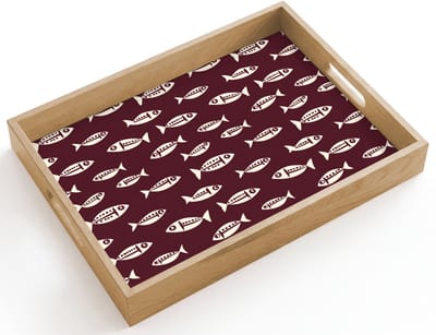 Dienblad hout 40x30 cm - Schootdienblad - Vissen - Grafisch - Patroon - Donker - Borrelplank rechthoek - Plateau dienbladen