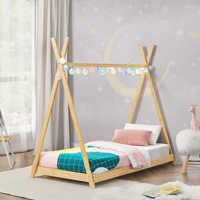 Kinderbed Tipi - Peuterbed Bamboe - Veilige Slaapplek - Tipi Design - 80x160 cm - Houtkleurig