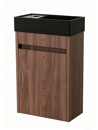 Nurion Toiletmeubel Emma - mat zwart basin en walnoot kast - 41 x 22,5 x 65 cm