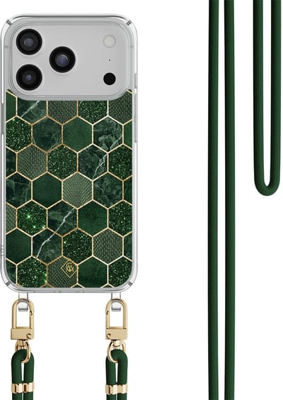 Casimoda® hoesje met groen koord - Geschikt voor iPhone 17 Pro - Kubus Groen - Afneembaar koord - TPU/polycarbonaat - Groen