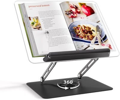 Dailygoods- Boekenstandaard Verstelbaar - Acryl Steunplaat - Handsfree Boekhouder - 360° Draaibaar - Opvouwbaar - Geschikt voor Laptop/Tablet - Boekenhouder