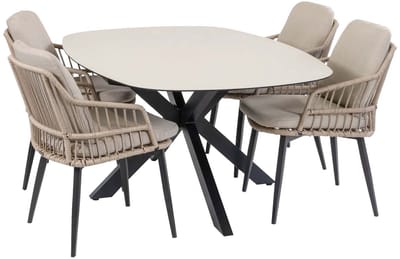 5-delige tuinset | 4 Isabel tuinstoelen | Tuintafel Barletta 180x115cm | Sand & Black Sandstone