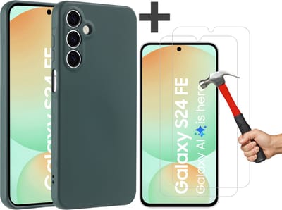 Hoesje geschikt voor Samsung Galaxy S24 FE hoesje zacht siliconen met 2 Stuks gehard glas Screenprotectors- Arara backcover - Groen