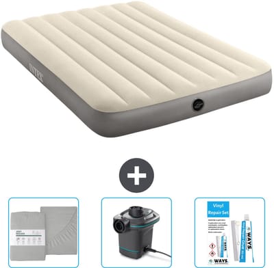 Intex Luchtbed - Twijfelaar - 137 x 191 x 25 cm - Beige - Inclusief Hoeslaken - Pomp en Reparatieset