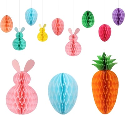 Set van 11 Herfstdecoraties voor Binnen en Buiten, Herbruikbaar, Papieren Paashazen, Wortels en Eieren, Feestelijke Versiering voor Lente en Pasen