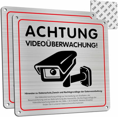 Videobewakingsbord 4 stuks met DSGVO Aanwijzing - 15 x 15 cm Aluminium Waarschuwingsbord met Zelfklevend en Boorgaten