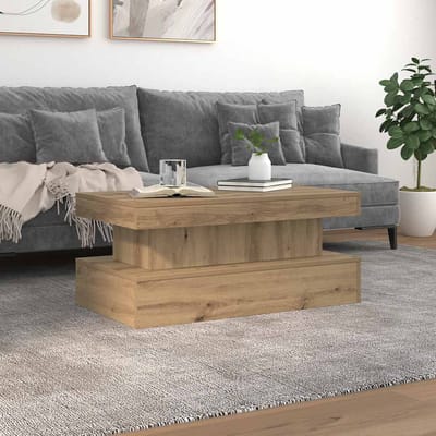 vidaXL - Salontafel - met - LED-verlichting - 90x50x40cm - artisanaal - eikenkleur