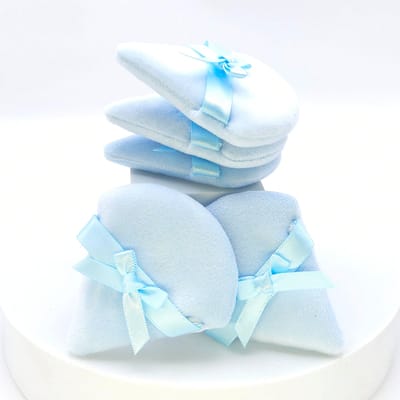 2 stuks/set Strik Decoratie Zachte Gezichtspoeder Puf Driehoekige Make-up Puf Cosmetische Foundation Spons Make-up Tool Voor Los Poeder Fixeer Puf 2Pcs blauw