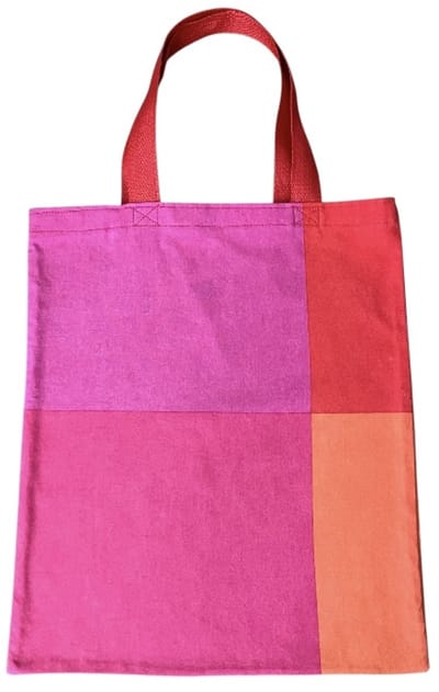 Luna-Leena duurzame kinder tas Tara in recycled katoen - vlakken roze, rood en oranje - L34x38 cm - made in Nepal - tas - handtas - shopper - zomertas - strandtas - kidsbag
