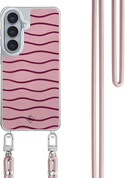 Casimoda® hoesje met rosegoud koord - Geschikt voor Samsung S26 - Soft Stripes - Afneembaar koord - TPU/polycarbonaat - Roze