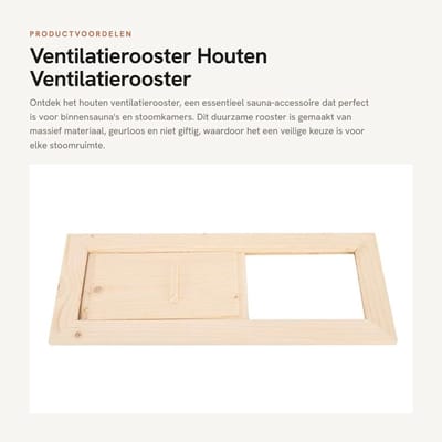 Dailygoods- Ventilatierooster Waterdicht - Houten Rechthoek - Verstelbare Grootte - Sauna-accessoire - Duurzaam - Eenvoudige Installatie - Ventilatieopening