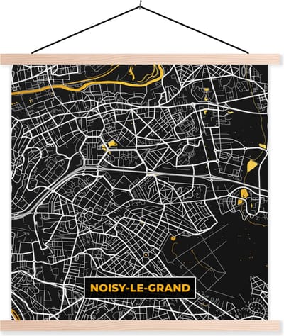 Posterhanger incl. Poster 40x40 cm - Schoolplaat - Kaart – Stadskaart – Noisy-le-Grand - Plattegrond – Frankrijk - Textielposter - Blanke latten - Stadskaart
