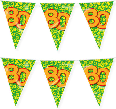 Paperdreams verjaardag 80 jaar thema vlaggetjes - 2x - feestversiering - 10m - folie - dubbelzijdig