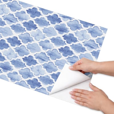 Coloray Meubel Wrap Folie - Blauw Meubelfolie - 50x100 cm - Decoratiefolie Zelfklevend Aquarel mozaïek - Meubelfolie Zelfklevend - Waterverf Meubelfolie - Wrapfolie Keuken - Wanddecoratie - Achtergronden en patronen