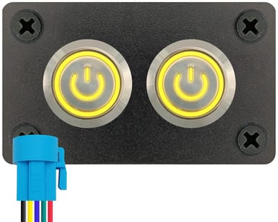 ProRide Metalen drukschakelaars in Tweevoudig inbouwpaneel 12-24V ON-OFF - 19mm - IP67 - LED indicatie Geel
