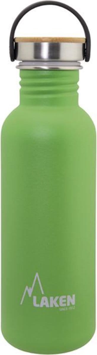 RVS fles 0,75L Basic Steel Bottle Groen - Bamboo Cap - Laken - roestvrij staal - waterfles - drinkfles