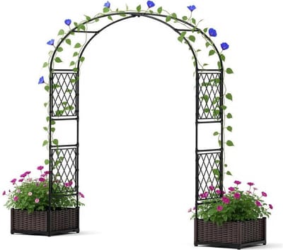 Luxe Rozenboog met 2 Plantenbakken - Metalen Tuinboog voor Klimplanten - Weerbestendig & Duurzaam - 220 cm Hoog