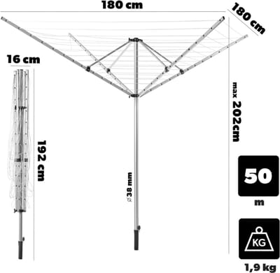 MKSS® Droogmolen met Voet voor Camping & Thuis - Wasrek Staand - Droogrek Inklapbaar - Zilver