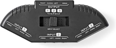 Nedis Composiet Video-Switch - 3 poort(en) - Input: 3x Composiet-Video (RWY) - Output: 1x Composiet-Video (RWY) - 1024x576 - ABS - Zwart