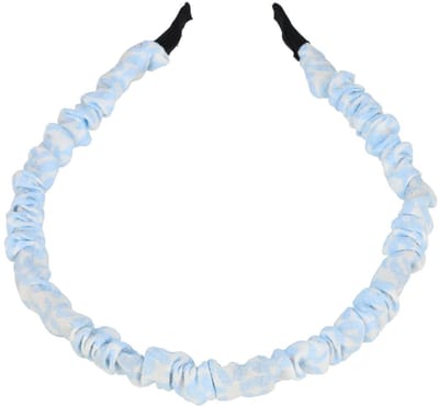 Haarsoires Haarband Diadeem 1cm – Gerimpelde Bloemenprint Stof – Wit Blauw - Comfortabel voor Dames & Meisjes - Universele Maat