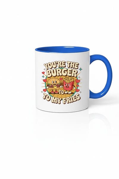 Liefdesmok 'You're the Burger to My Fries' - Hamburger Friet Mok - Grappig Valentijn Cadeau