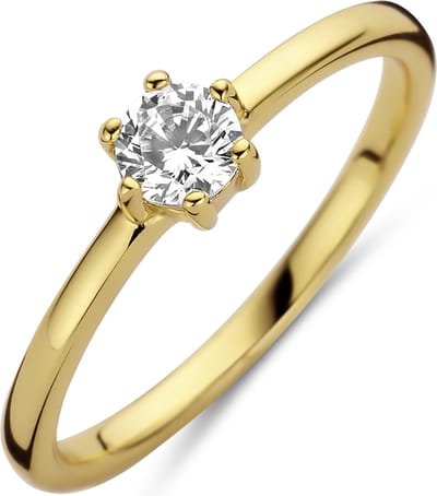 New Bling 9NB-0595-50 Zilveren Ring Dames - Zirkonia - Chaton -Rond - 4 mm - Maat 50 - Goudkleurig