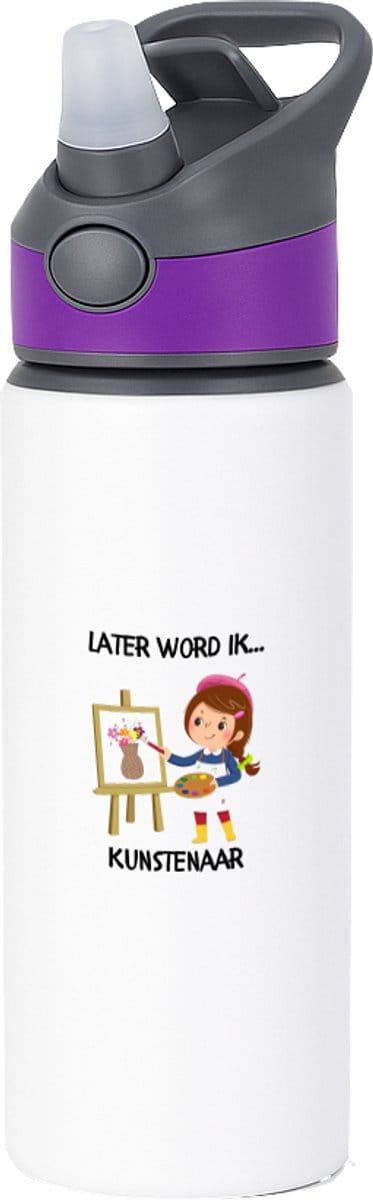 Hacebo® - Later word ik kunstenaar waterfles met rietje paars - Kunst - Kunstenaars - Schilder - kunstenares - beeldmaker - water fles - 650ML