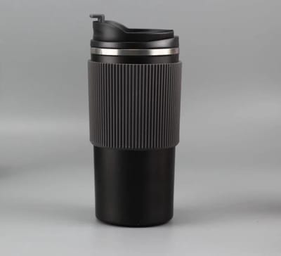 Thermosbeker RVS 450 ml Dubbelwandig Lekvrij met Zwart siliconen hoes