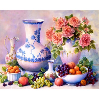 Volledig Boren Diamant Schilderen Bloemenvaas Fruit Diamant Geborduurd Kruissteek Strass Mozaïek 20X30CM gray