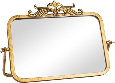Vintage bureauspiegel - Kaptafel spiegel - Make-up aanbrengen - 360 graden draaibaar - 30 cm hoog - Antiek Goud