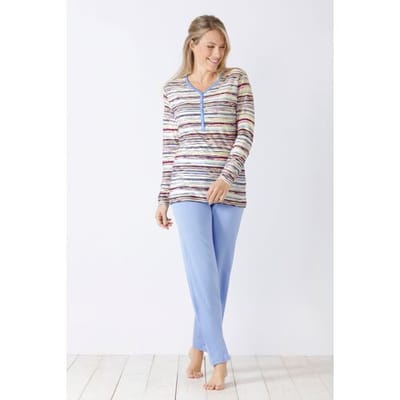 Speels gestreepte dames pyjama Hajo - Blauw - Maat - 40/42