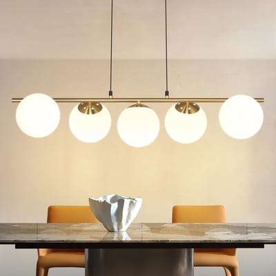 Glitzerlife - Hanglampen - Modern Elegant - Hanglamp Eetkamer - Hoogte Verstelbaar 5xE27 - Glas Eisen - Ø90cm - Goud - Woonkamer Bartheke - Hanglamp Woonkamer Modern Goud
