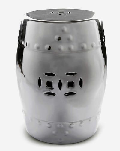 Fine Asianliving Keramische Kruk Zilver Handgemaakt D33xH46cm Keramiek Bijzettafel Porselein Stoel Tuinkruk