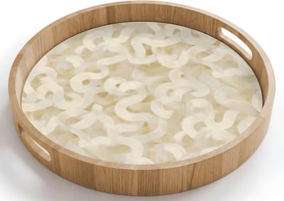 Dienblad rond 40x40 cm - Schootdienblad hout - Abstract - Lijnen - Beige - Borrelplank rechthoek - Plateau houten dienbladen