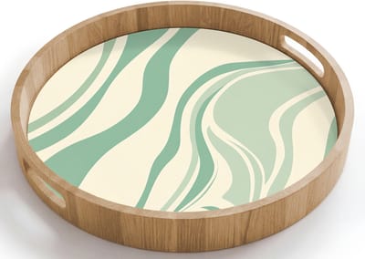 Dienblad rond 40x40 cm - Schootdienblad hout - Organische lijnen - Mintgroen - Marmer - Borrelplank rechthoek - Plateau houten dienbladen