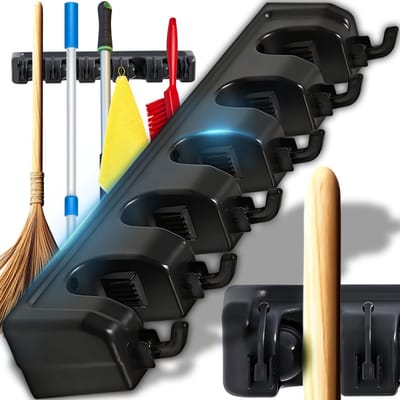 Dailygoods- Bezemhouder met 5 Klemmen - Gereedschapshouder - Ophangsysteem - 6 Haken - Universeel Gebruik - Voor Garage/Keuken - Gereedschaphouder