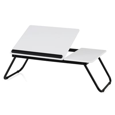 COSTWAY Laptoptafel inklapbaar, 4-voudig in hoogte verstelbaar (wit) | Bedtafel, notebooktafel, opvouwbaar, beddienblad, werktafel van MDF, metaal, tafel voor bed, bank, vloer, 55 x 32 x 23 cm