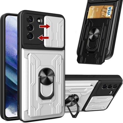 Hoesje Geschikt Voor Samsung Galaxy S21 Plus hoesje met kickstand Wit - Hoesje Geschikt Voor Samsung Galaxy S21 Plus camera lens screen protector - hoesje Hoesje Geschikt Voor Samsung Galaxy S21 Plus met pasjeshouder ring case